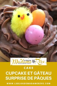 Cupcake au chocolat en forme de nid et gâteau surprise qui cache un trésor : deux desserts parfaits pour les fêtes de Pâques ! #cupcake#chocolat#cake#gâteausurprise#ganache#pâques#leblogdemadamerêve#