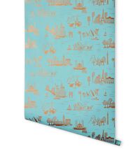 City Toile (Robin's Egg) Metallic Screen Printed