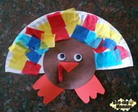 Colorful tissue paper turkey craft for Thanksgiving, easy children's activity