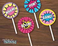 Girls Superhero DIY Party Circles for Cupcake by ABOcustomDesign