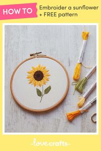 In hand embroidery any season can be sunflower season. This free sunflower embroidery pattern by Amina aka Stitch Floral, is sunshine on earth! Designed in bright shades of Paintbox Crafts Stranded Cotton, you can stitch your own embroidery sunflower in just 8 easy steps.