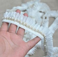 Ivory Chiffon Pleat Trim Ruffled Lace Trims Beaded Lace Trimming for Costume design party dress edge