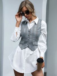 Button Front Houndstooth Blazer Vest | SHEIN USA