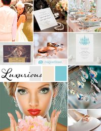 A metallic color palette featuring wedding stationery, decor, and other ideas for your glamorous wedding theme.