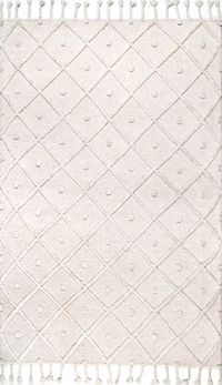 Waffell Diamond Textured Trellis Tassel Ivory Rug