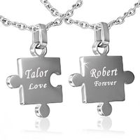 Personalized Stainless Steel 2-Part Jigsaw Couple Pendant Includes 24" inches stainless steel chain shown on the image Free engraving one side of the pendant with 3 lines on each side up to 10 characters per line