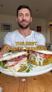 Miguel Yiallourides | Vegan Coach on Instagram: "The Best Falafel Burgers! As someone coming from the Mediterranean I can guarantee these are the best falafel burgers you will ever make Ingredients (makes 6 medium sized patties): FALAFEL BURGERS - 400g (14 oz) chickpeas, canned & drained - 20g (2 tbsp) sesame seeds - 2 medium carrots - 1/3 red onion - 2 garlic cloves - Bunch of fresh parsley - 40g (1 1/2 oz) wheat flour - 1 tbsp cumin - Salt & pepper, to taste - 1 tbsp olive oil, for frying