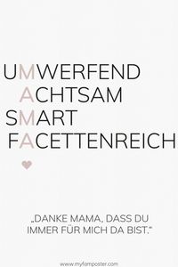 Gestalte jetzt dein personalisiertes Mama Poster selbst! Das Poster lässt sich ganz einfach mit einer individuellen Widmung personalisieren. Das Poster ist eine einzigartige Geschenkidee zum Geburtstag, zum Muttertag uvm.