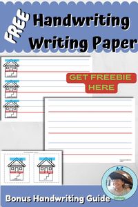 Download this free Printable Primary Paper is great for classroom centers, take home practice, homework, practicing sight words, spelling list, and number writing for prek, preschool, kindergarten and 1st grade. Features blue and red lines to clearly know where to start and stop. NOW with Handwriting House Guide!!! Print, copy and laminate to use over and over as a dry erase practice sheet. 2 Lined writing paper With Handwriting House and without. Handwriting House Guide #handwritingguide