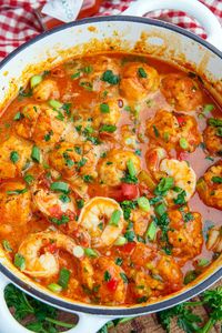 Shrimp Creole Soup with Bacon and Cheddar Dumplings