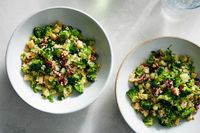 This easy chopped salad fits loads of texture and flavor onto a spoon by combining finely chopped raw broccoli with chewy dried cranberries, crunchy pecans, fluffy quinoa and chunks of sharp Cheddar cheese The mixture is tossed in a punchy mustard vinaigrette that soaks into the florets, only getting better as it sits Feel free to substitute the quinoa for any grain, like brown rice, farro or buckwheat groats, though the cook time may vary.