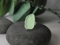 Chunky Mint Green Sea Glass Ring - Light Green Statement Ring - Unique Birthday Gift For Her - Sterling Silver Handmade Beach Glass Ring by AccentYourself on Etsy