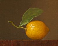 Paintings by Abbey Ryan: Italian Lemon with Leaf, Rome (Italy 2015 painting #8)