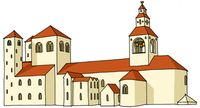 artist's sketch of the Old Minster at Winchester, founded AD 648 (this is where Ælfric of Eynsham, aka Ælfric the Grammarian, studied)