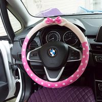 $30.28 Car Interior Bow Polka Dot Auto Steering Wheel Wrap Cover Velvet 15 Inch 38CM - Pink Beige