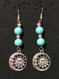 Blue Drop Silver Eclipse Charm Earrings/ Sun & Moon Dangle Jewelry/Blue Drop Earrings pendant/Jewelry Artisan Designed/Gift for Her