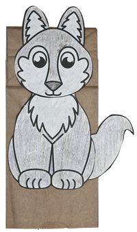 Free pdf pattern download to make a wolf paper bag puppet