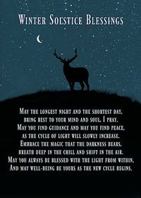 Winter Solstice Yule Elk and Crescent Moon Blessing Art Print