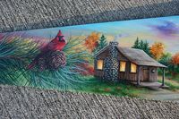 Male red cardinal in a pine tree hand painted by sherrylpaintz.
