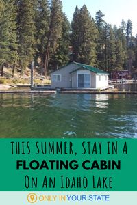 Enjoy a unique summer vacation or staycation on a floating cabin in Idaho. As waterfront as you can get, it upgrades camping to glamping. You'll love the views and swimming at your private beach! | Rustic | Honeymoon | Travel