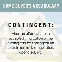 Home Buyer's Vocabulary What are contingencies? There are certain terms that need to be met before your home purchase goes through. Ask your realtor for more information on these.