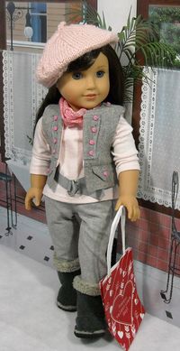 RESERVED OUTFIT - Gray and Pink Contemporary AG Outfit: Pants, Tee, Vest, Belt, Scarf, Hat , Boots and bag by SugarloafDollClothes on Etsy $65.00 SOLD 1/26/15