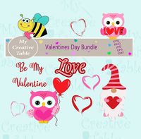 Valentines SVG, Valentines Clipart, Valentines Printable, Valentines Bundle, Valentine Cut File, Cricut, Owl, Gnome