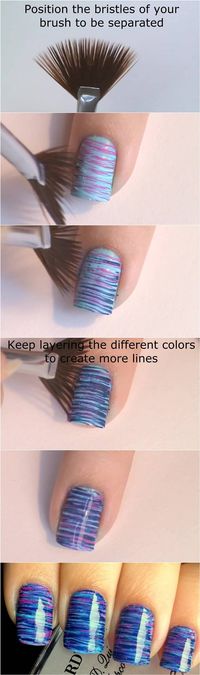 How to DIY Blue and Pink Fan Brush Striped Nail Art #fashion #beauty #nail_art