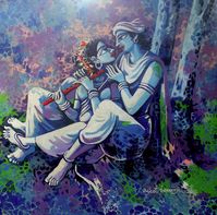 Krishna Radha Painting by Abhijit Banerjee
