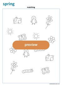 Match the pictures, spring. Preschool, Kindergarten, First grade worksheets: lookbookeducation.com