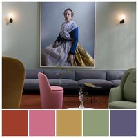 Polychromy features in this unique interior. A combination of saturated, muted and slightly greyed colours create an interior that works with new as well as traditional design details. Colour palette illustration by Zena O’Connor, PhD © Design Research Associates. Image credit: Mike Kelley. Image credit: Yellowtrace.