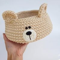 Bear basket for woodland home decor. You can choose any of eight colors. Other colors are possible, but production will take longer. Also I can make it any size you want. I can also crochet simple baskets, without ears and faces. If you have any ideas please send me a message and I will make exactly