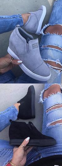 $42.99 USD Sale! Free Shipping! Shop Now! Fashion Letter Slip On Wedge Suede Sneakers