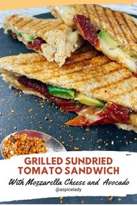 Made with avocado, sundried tomatoes and mozzarella cheese this grilled sandwich makes a delicious easy lunch for one.