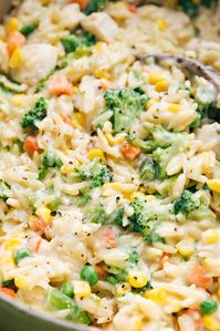 One pot creamy orzo pasta with plenty of veggies and an easy parmesan cream sauce. Kid-friendly and simple to make! This simple dish is a total crowd pleaser! Recipe via chelseasmessyapron #recipe #onepot #chickenbreasts