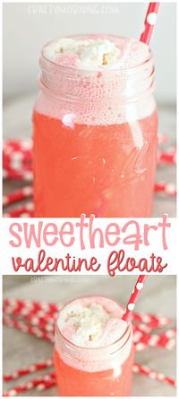 Make valentines day drinks for the kids or a party! Sweetheart floats using cherry soda, etc. Easy valentine's day punch idea. #valentinesday #valentinesdayfood #valentinesdayrecipes #valentinesdaydrinks #floats #drinks #craftymorning