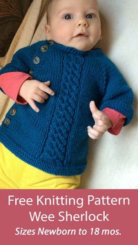 Free knitting pattern for baby cardigan sweater knit top down, with buttons down the side, a basketweave cable panel, and the choice of long or short sleeves. Sizes 0-3, 3-6, 6-12, 12-18 months. Worsted weight yarn. Designed by Taiga Hilliard. Pictured project by Germanbloke