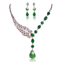 Gold-Tone Leopard Teardrop Necklace Earrings Set Emerald Color CZ Austrian Crystal - C611BGDLJWP - Jewelry Sets #JewelrySets #outfits #womenjewelry #womenfashion #jewellrix