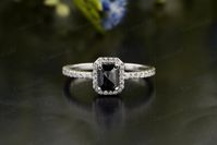 Salt and Pepper Diamond Ring White Gold,Emerald Rose Cut Moissanite Ring,Black Diamond Engagement Ring With Halo Setting,Unique Promise Ring