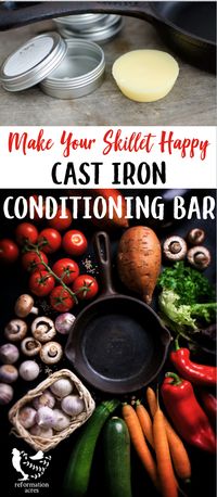 CAST IRON CONDITIONING BAR- Keep your skillets in good condition in between seasoning by using a cast iron conditioning bar after each use. #castiron #kitchen #vintage #skillet #homemaking #homesteading #reformationacres