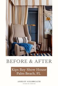ASHLEY GILBREATH INTERIOR DESIGN: A perfect balance of masculine and feminine in this cozy corner of the master bedroom within this year's designer show house. We love the playful patterns of the tented walls and drapery paired with a high wingback chair.