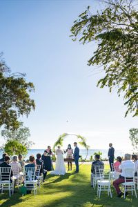 Intimate garden wedding ceremony with the ocean in the background for Louise and Paul at their wedding day at Hiton La Romana Punta Cana | Dominican Republic | Wedding photography and video by Milan Photo Cine Art #wedding #weddingceremony #beachwedding #destinationwedding #weddingcouple #weddingphotography #realwedding #oceanfrontwedding #caribbean #tropicalwedding #intimatewedding #weddingvenue #dreamdominicuslaromanapuntacana #milanphotocineart #photocineart