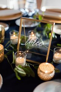 RENTAL Hand lettered Gold Framed Table Numbers Custom