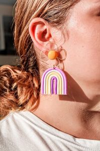 Wattle Acrylic Earring Retro Purple Rainbow Polymer Clay Daisy Earring - ''' earrings, Statement Earrings, Contemporary Earrings