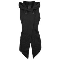 Cette longue veste unisexe à capuche et sans manches possède des poches sur les côtés, deux gros boutons le long du cou et une queue d'hirondelle sur le devant. 65% Coton, 35% Polyester