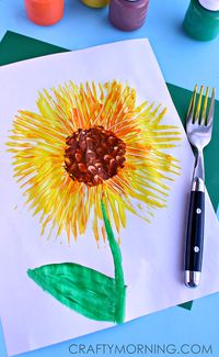 Make a Bouquet of 4 Sunflowers Painted with a Fork with 1 for Each Child!