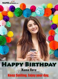 Round Lights Balloons Happy Birthday Full BackDrop Photo Frame With Name. Wish Happy Birthday to your friends and family. Use this beautiful full backdrop photo frame top wish your loved ones. You just have to add photo and name.