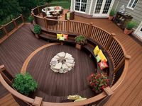 Deck with built in seating and fire pit.