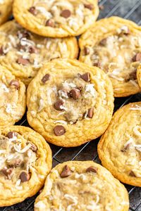 Indulge in the ultimate cookie experience with our soft and chewy coconut chocolate chip cookies. Filled with rich chocolate chips and crunchy coconut flakes, these cookies will satisfy all your cookie cravings.