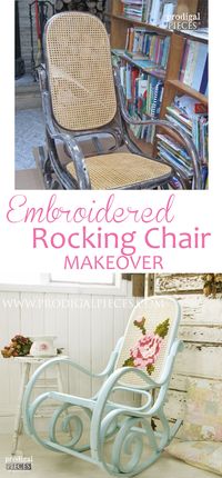 Vintage Bentwood Shabby Chic Rocking Chair Gets Embroidered Makeover by Prodigal Pieces | prodigalpieces.com